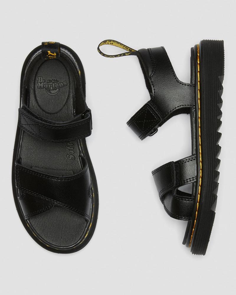 Kids' Dr Martens Junior Vossie Leather Sandals Black | AU 724JPQ